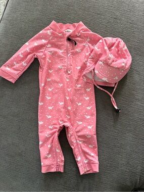 Long Sleeve and Long Pants Pink Whale Print Kids One-Piece Rash Guard with Hat